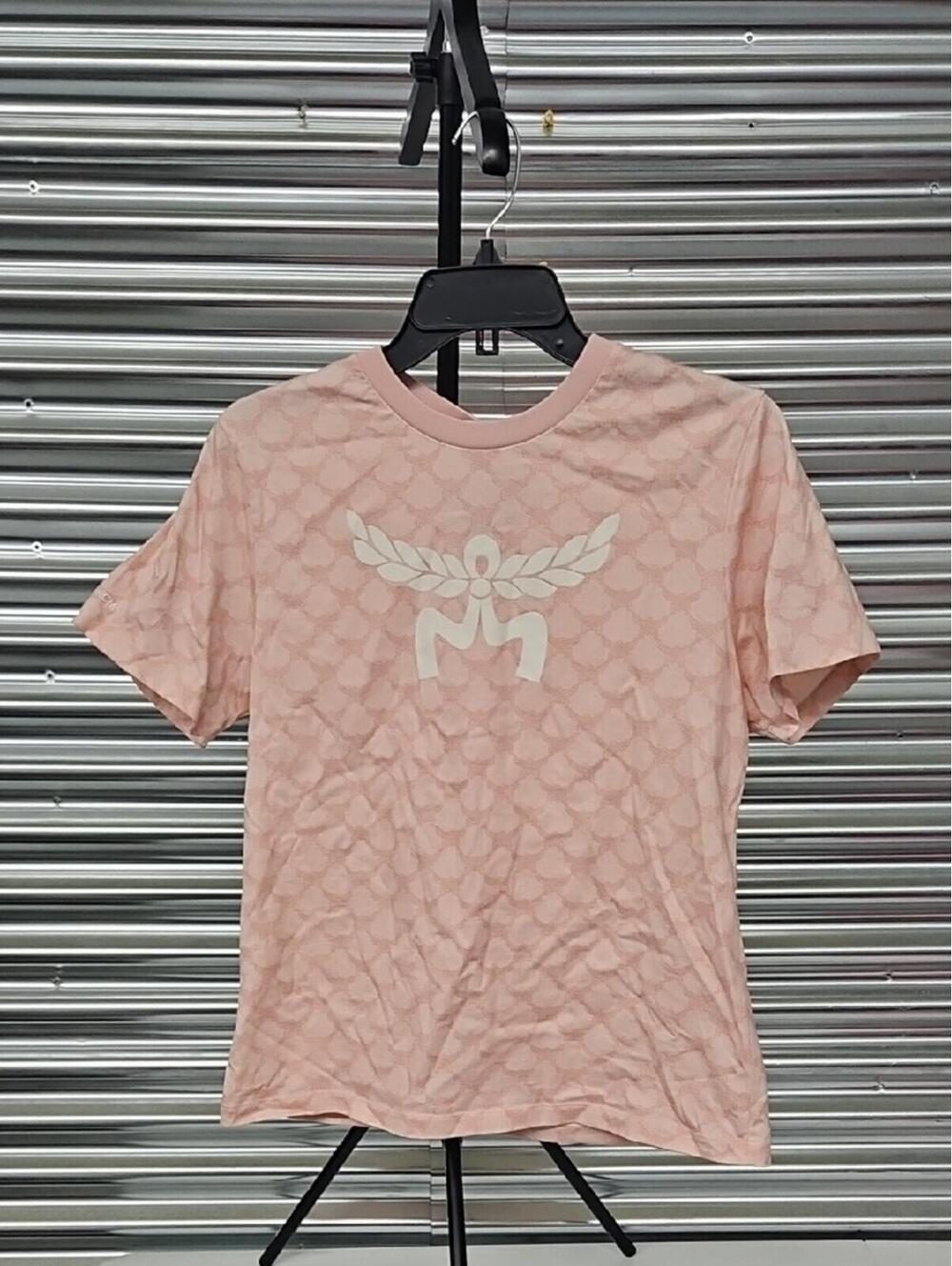 MCM Pink Tee with Brown Leather Logo Patch